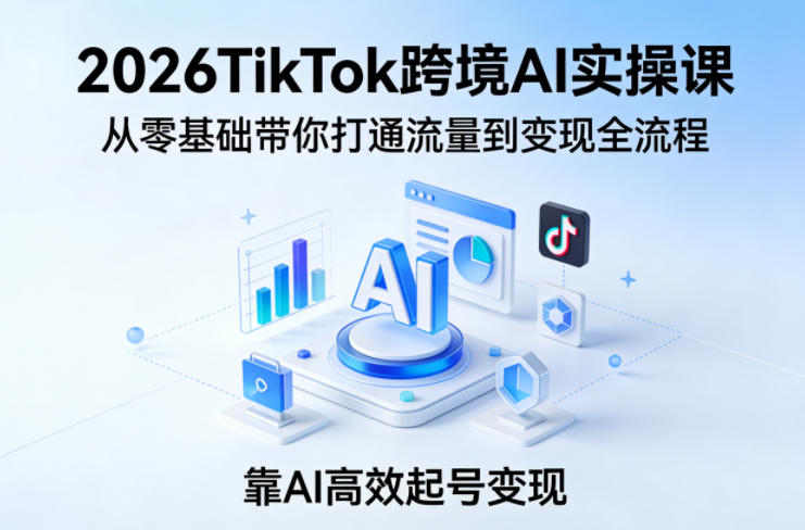 2026TikTok跨境AI实操课,从零基础带你打通流量到变现全流程,靠AI高效起号变现-旺仔资源库