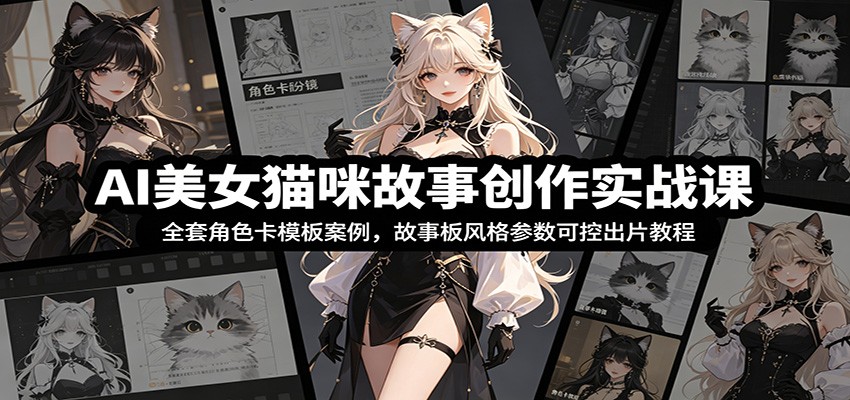 AI美女猫咪故事创作实战课：全套角色卡模板案例，故事板风格参数可控出片教程-旺仔资源库