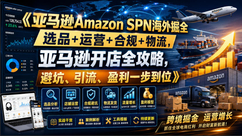 亚马逊Amazon SPN海外掘全,选品+运营+合规+物流,亚马逊开店全攻略,避坑、引流、盈利一步到位-旺仔资源库