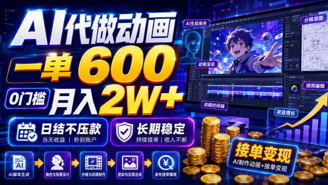 AI代做动画,一单600,0门槛月入2W+,日结不压款,长期稳定【揭秘】-旺仔资源库