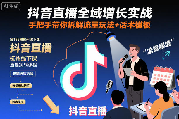 抖音直播全域增长实战第155期杭州线下课，手把手带你拆解流量玩法+话术模板-旺仔资源库