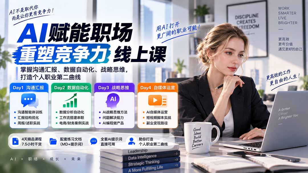 AI职场提效与第二曲线实战课-无水印:学习沟通汇报、数据工作流和战略思维,掌握AI编程做产品及自媒体运营方法-旺仔资源库