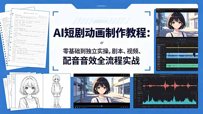 AI短剧动画制作教程：零基础到独立实操，剧本、视频、配音音效全流程实战-旺仔资源库