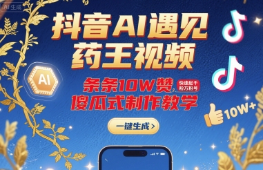 抖音AI遇见药王视频，条条10W赞，快速起千粉万粉号，傻瓜式制作教学-旺仔资源库