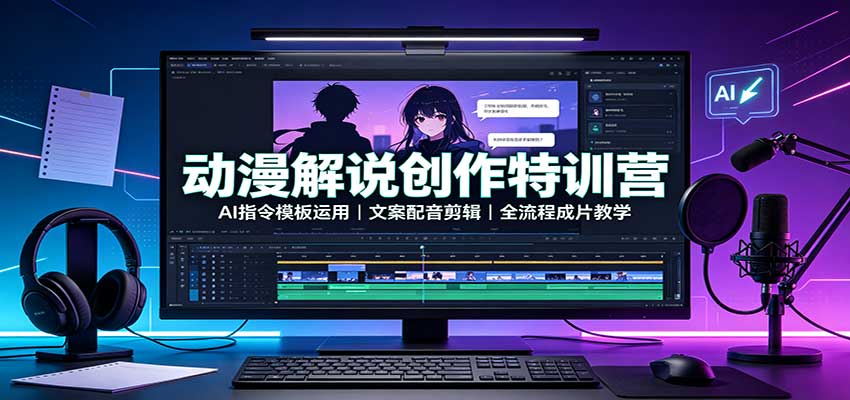 动漫解说创作特训营：AI指令模板运用，文案配音剪辑，全流程成片教学-旺仔资源库