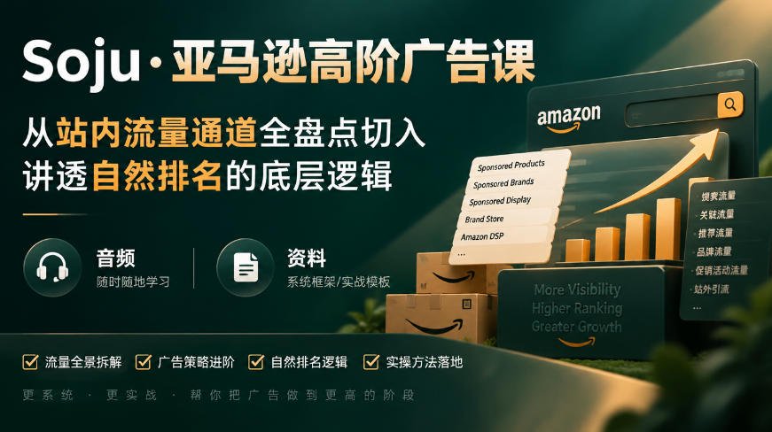 亚马逊高阶广告课，从站内流量通道全盘点切入，讲透自然排名的底层逻辑(直播+音频+资料)-旺仔资源库