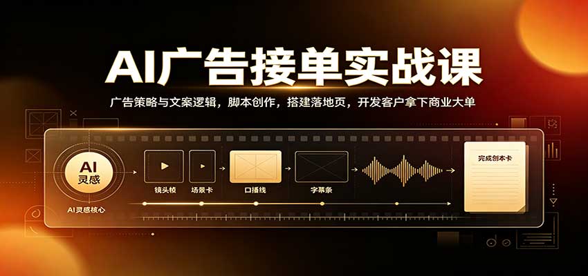 AI广告接单实战:广告策略与文案逻辑,脚本创作,搭建落地页,开发客户拿下商业大单-旺仔资源库