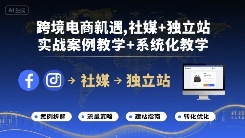 跨境电商新机遇，社媒+独立站，实战案例教学+系统化教学-旺仔资源库