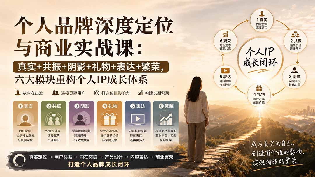 个人品牌深度定位与商业实战课:真实+共振+阴影+礼物+表达+繁荣,六大模块重构个人IP成长体系-旺仔资源库