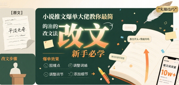 小说推文爆单大佬教你最简单的改文方法实操课，新手必学-旺仔资源库