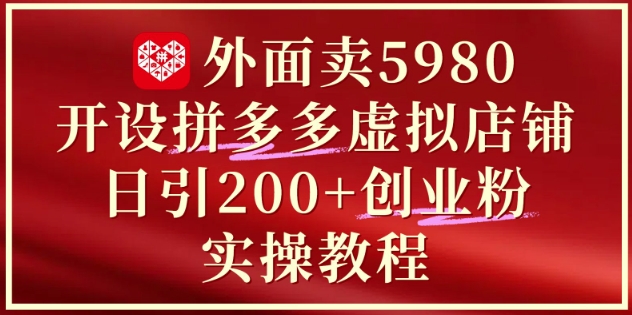 外面卖5980开设拼多多虚拟店铺：单日引流200+创业付费粉实战教程-旺仔资源库