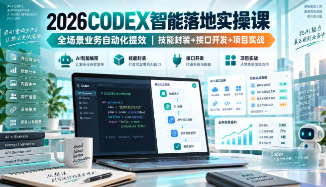 2026Codex智能落地实操课,全场景业务自动化提效,技能封装+接口开发+项目实战-旺仔资源库