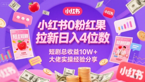 小红书0粉红果短剧拉新日入4位，数短剧总收益10W+大佬实操经验分享-旺仔资源库
