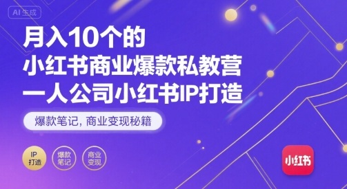 月入10个的小红书商业爆款私教营，一人公司小红书IP打造，爆款笔记，商业变现秘籍-旺仔资源库