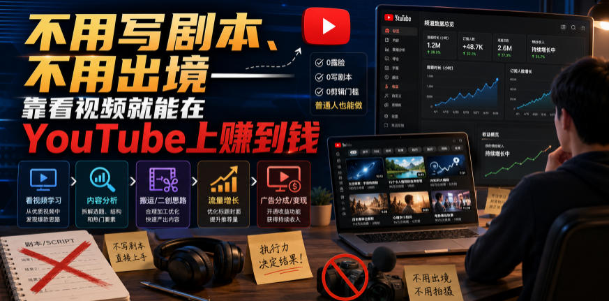 不用写剧本、不用出境——靠看视频就能在YouTube上賺到钱【原创双语字幕】-旺仔资源库