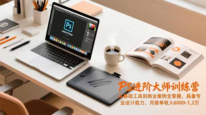 PS进阶大师训练营，从基础工具到商业案例全掌握，具备专业设计能力，月接单收入6000-1.2万-旺仔资源库