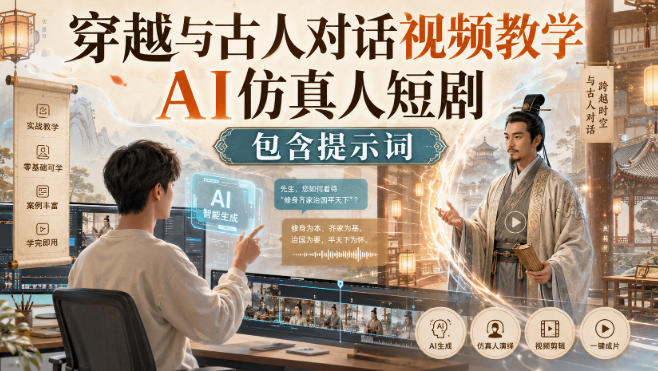 穿越与古人对话视频教学，AI仿真人短剧，包含提示词-旺仔资源库