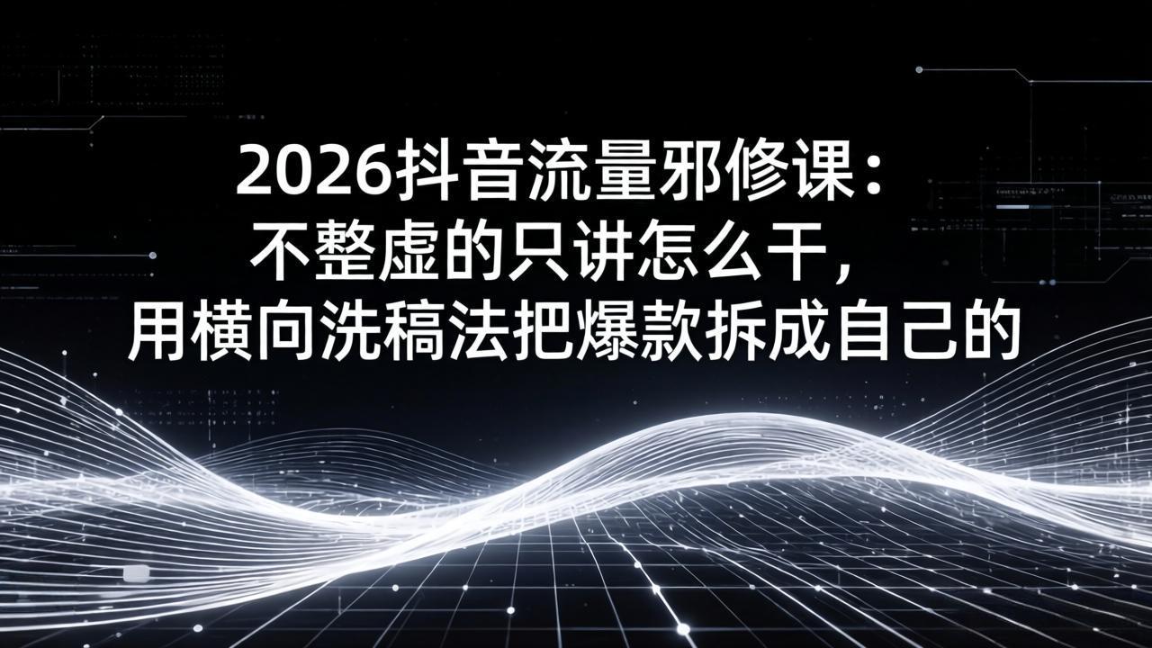 2026抖音流量邪修课:不整虚的只讲怎么干,用横向洗稿法把爆款拆成自己的-旺仔资源库