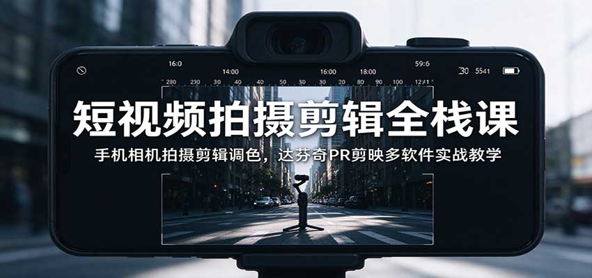 短视频拍摄剪辑全栈课:手机相机拍摄剪辑调色,达芬奇PR剪映多软件实战教学-旺仔资源库