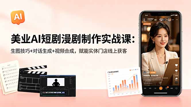 美业AI短剧漫剧制作实战课:生图技巧+对话生成+视频合成,赋能实体门店线上获客-旺仔资源库