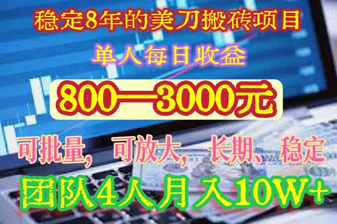 稳定8年的美刀搬砖项目，单人每日收益800—3000.团队4人月入10W+.可线下-旺仔资源库