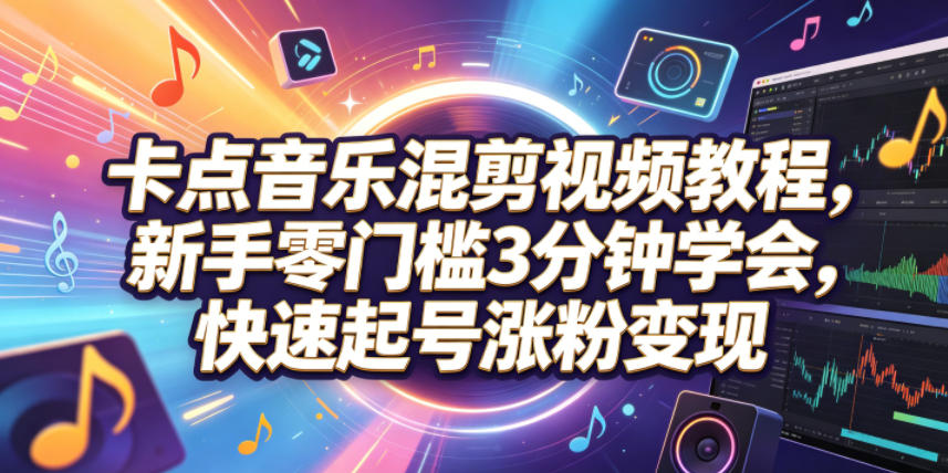 卡点音乐混剪视频教程，新手零门槛3分钟学会，快速起号涨粉变现-旺仔资源库