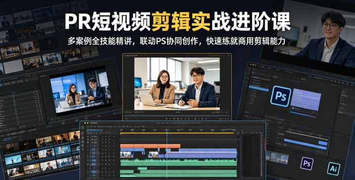 PR短视频剪辑实战进阶课,多案例全技能精讲,联动PS协同创作,快速练就商用剪辑能力-旺仔资源库