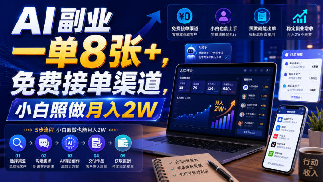 AI副业一单8张+，免费接单渠道，小白照做月入2W【揭秘】-旺仔资源库