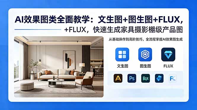 AI效果图类全面教学：文生图+图生图+FLUX，快速生成家具摄影棚级产品图-旺仔资源库