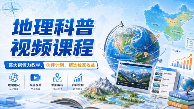 地理科普视频课程,某大佬倾力教学,伙伴计划、精选独家收益-旺仔资源库