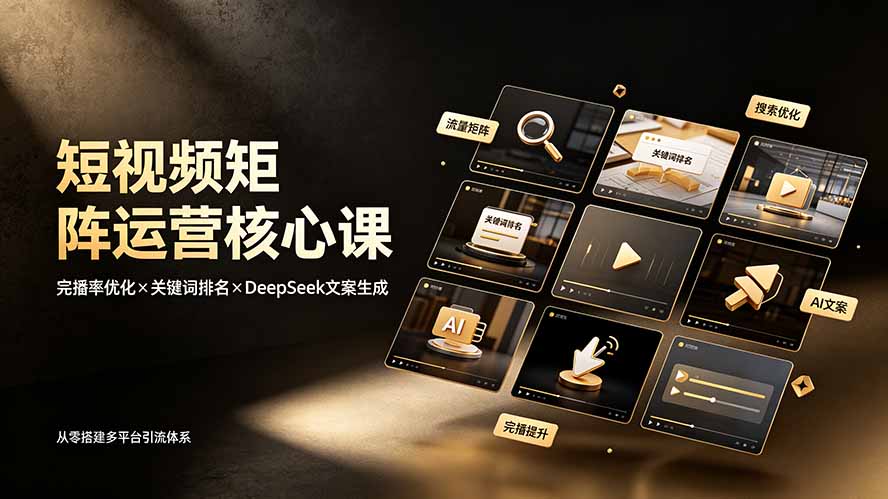 短视频矩阵运营核心课：完播率优化×关键词排名×DeepSeek文案生成，从零搭建多平台引流体系-旺仔资源库