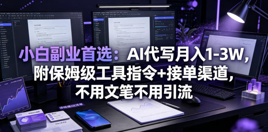 小白副业首选：AI代写月入1-3W，附保姆级工具指令+接单渠道，不用文笔不用引流【揭秘】-旺仔资源库