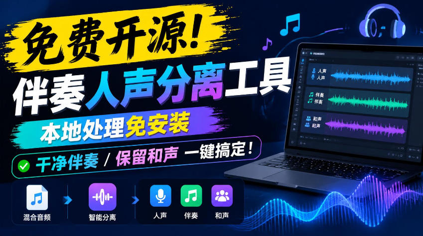 免费开源！伴奏人声分离工具，本地处理免安装，干净伴奏，保留和声一键搞定！-旺仔资源库