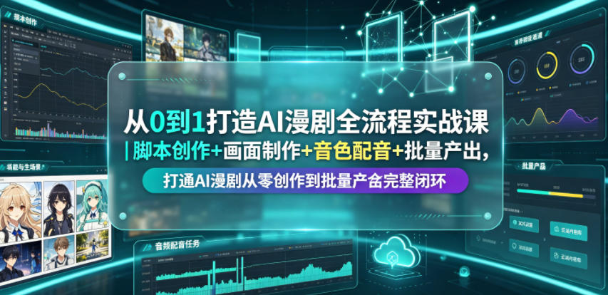从0到1打造AI漫剧全流程实战课｜脚本创作+画面制作+音色配音+批量产出，打通AI漫剧从零创作到批量量产完整闭环-旺仔资源库