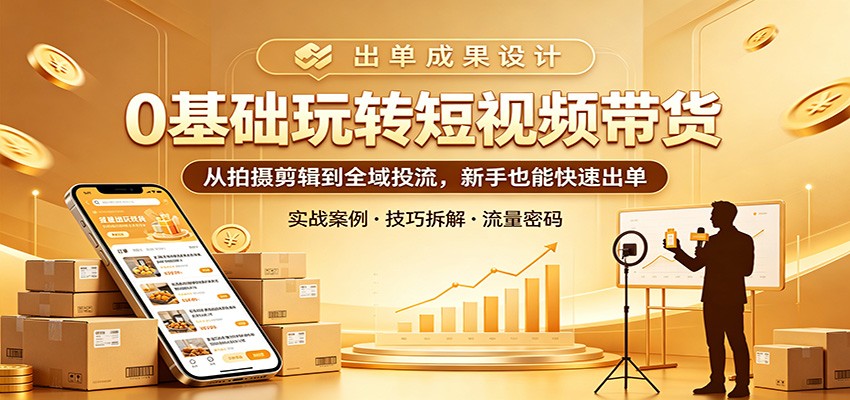 0基础玩转短视频带货：从拍摄剪辑到全域投流，新手也能快速出单-旺仔资源库