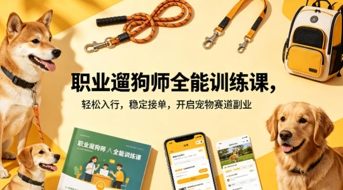 职业遛狗师全能训练课，轻松入行，稳定接单，开启宠物赛道副业-旺仔资源库