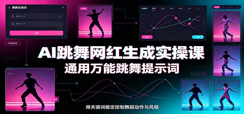 AI跳舞网红生成实操课：通用万能跳舞提示词，多模型适配，人物舞蹈视频制作全套教学-旺仔资源库