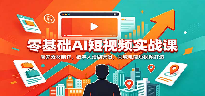 零基础AI短视频实战课：商家素材制作，数字人漫剧剪辑，同城电商短视频打造-旺仔资源库