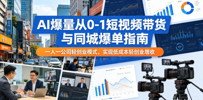 AI爆量从0-1短视频带货与同城爆单指南，一人一公司轻创业模式，实现低成本轻创业增收-旺仔资源库