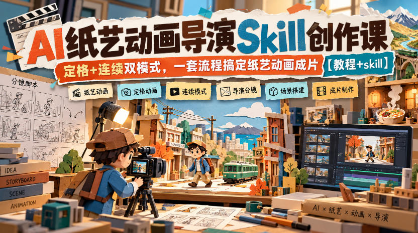 AI纸艺动画导演Skill创作课｜定格+连续双模式，一套流程搞定纸艺动画成片【教程+skill】-旺仔资源库