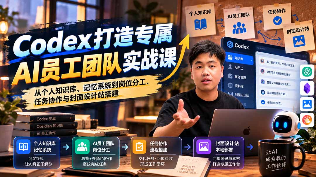 【无水印】Codex打造专属AI员工团队实战课：从个人知识库、记忆系统到岗位分工、任务协作与封面设计站搭建-旺仔资源库