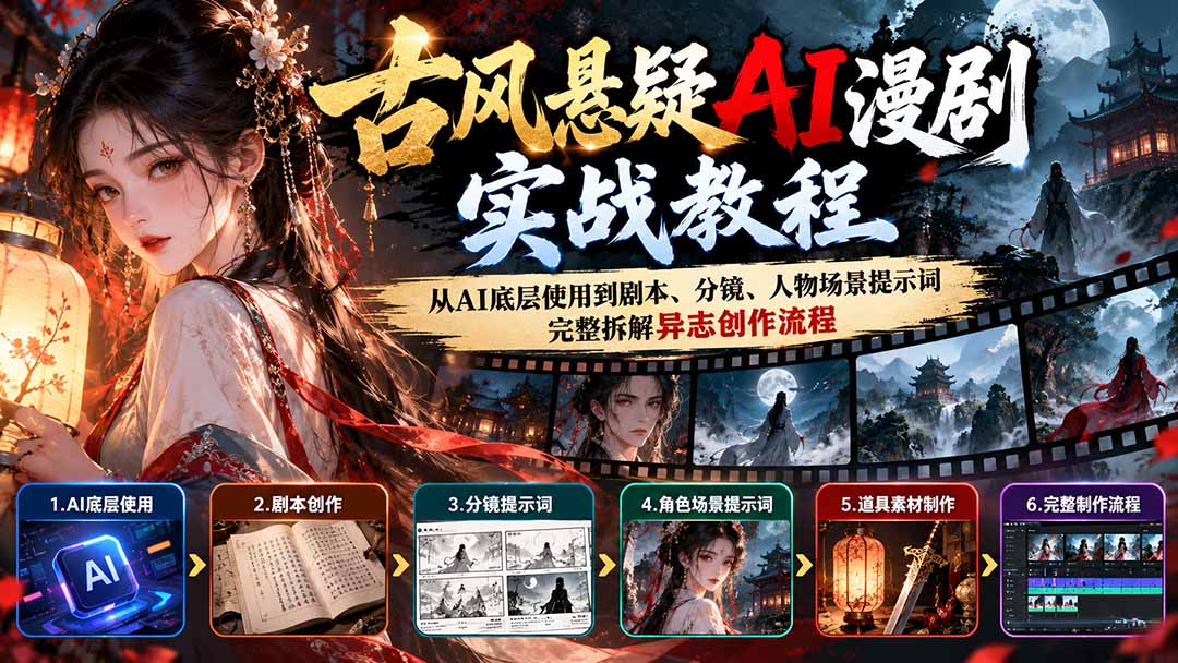古风悬疑AI漫剧实战教程:从AI底层使用到剧本、分镜、人物场景提示词,完整拆解异志创作流程-旺仔资源库
