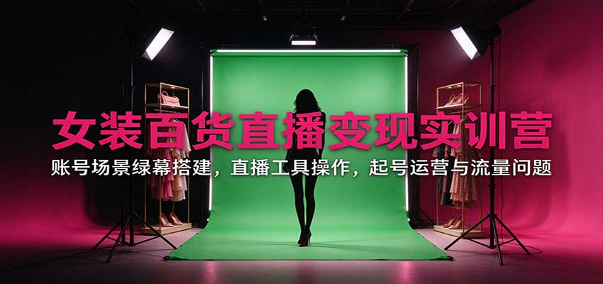 女装百货直播变现实训营:账号场景绿幕搭建,直播工具操作,起号运营与流量问题-旺仔资源库