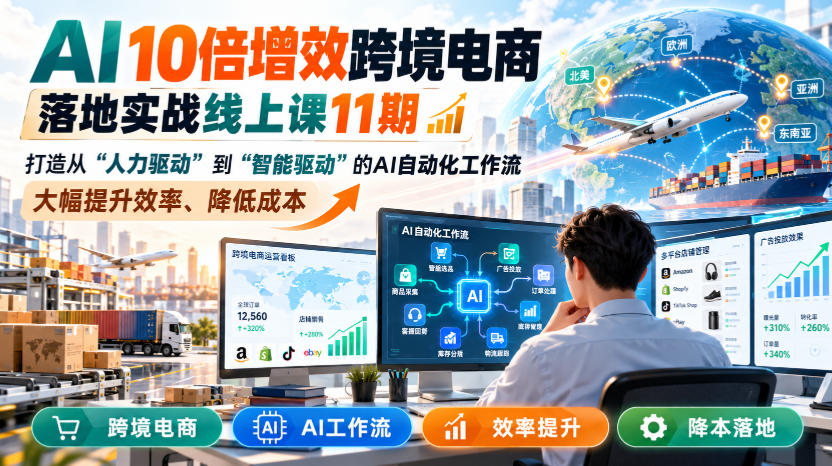 AI 10倍增效跨境电商落地实战线上课11期，打造从人力驱动到智能驱动的AI自动化工作流，大幅提升效率、降低成本-旺仔资源库
