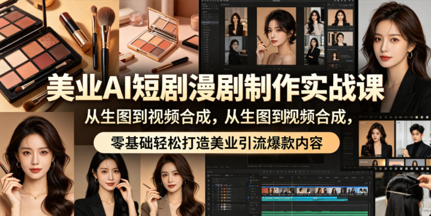 美业AI短剧漫剧制作实战课，从生图到视频合成，零基础轻松打造美业引流爆款内容-旺仔资源库