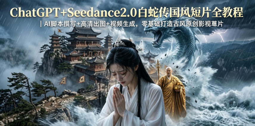 ChatGPT+Seedance2.0白蛇传国风短片全教程｜AI脚本撰写+高清出图+视频生成，零基础打造古风原创影视短片-旺仔资源库