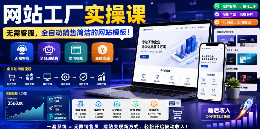 网站工厂实操课，无需客服，网站模板自动赚钱！【原创双语字幕】-旺仔资源库