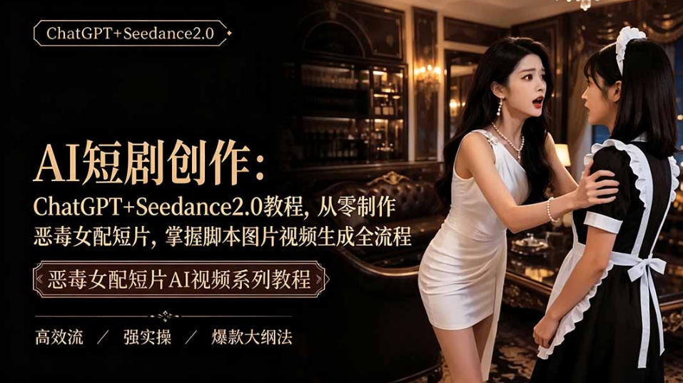AI短剧从零创作实战课｜ChatGPT脚本撰写+Seedance2.0视频生成，恶毒女配短剧全流程教程-旺仔资源库
