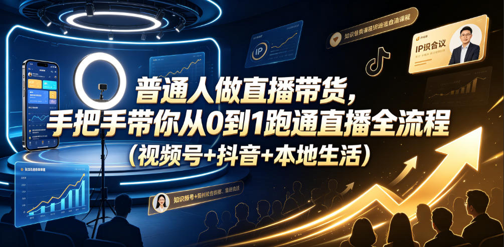 普通人做直播带货，手把手带你从0到1跑通直播全流程(视频号+抖音+本地生活)-旺仔资源库