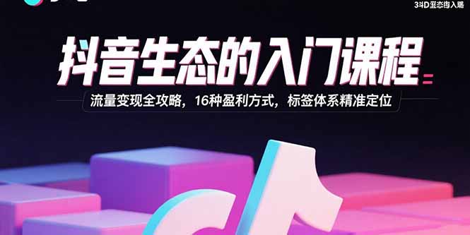 抖音生态的入门课程：流量变现全攻略，16种盈利方式，标签体系精准定位-旺仔资源库